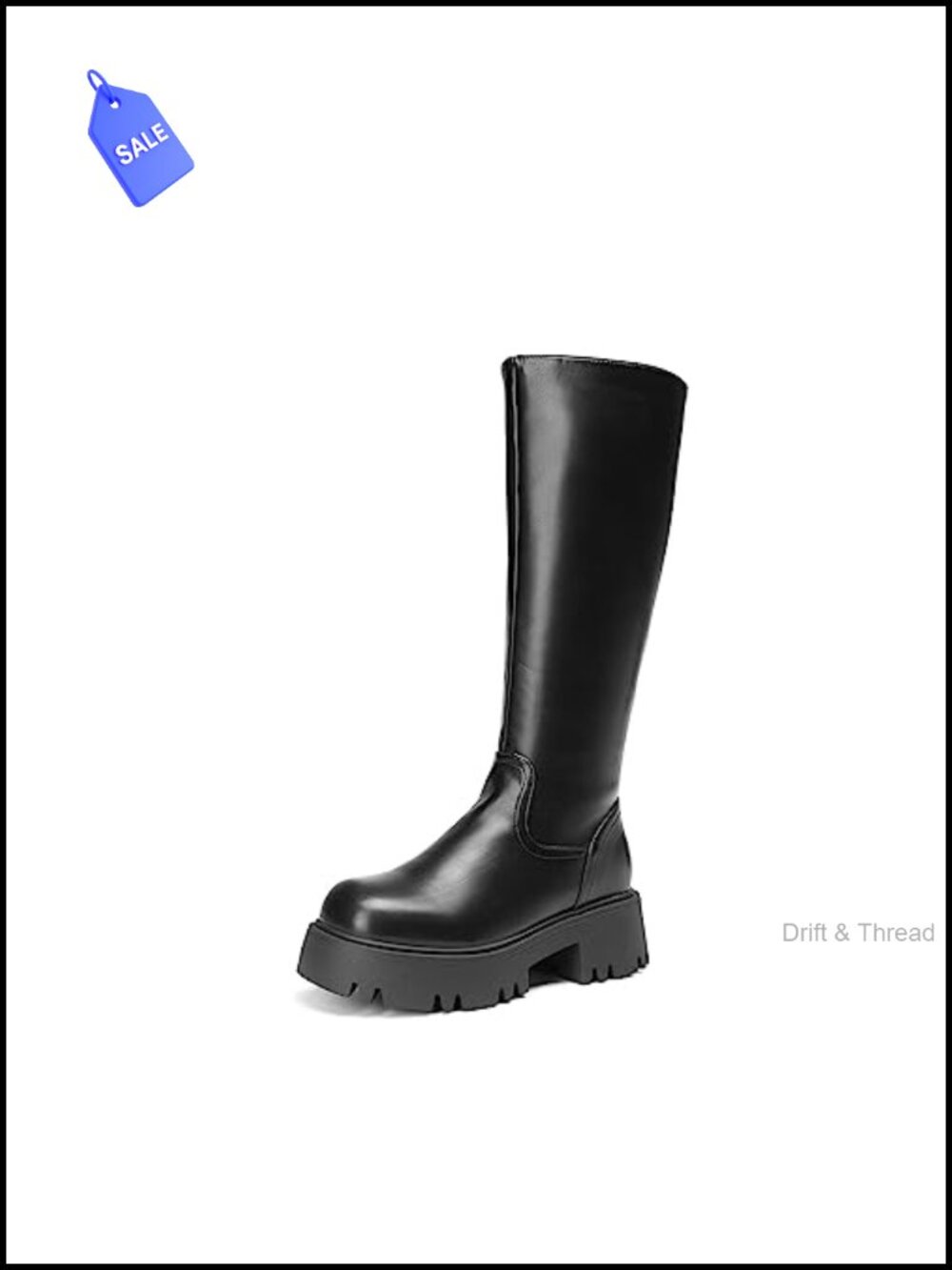 Knee High Platform Chunky Boots Women Round Toe Side Zipper Faux Leather